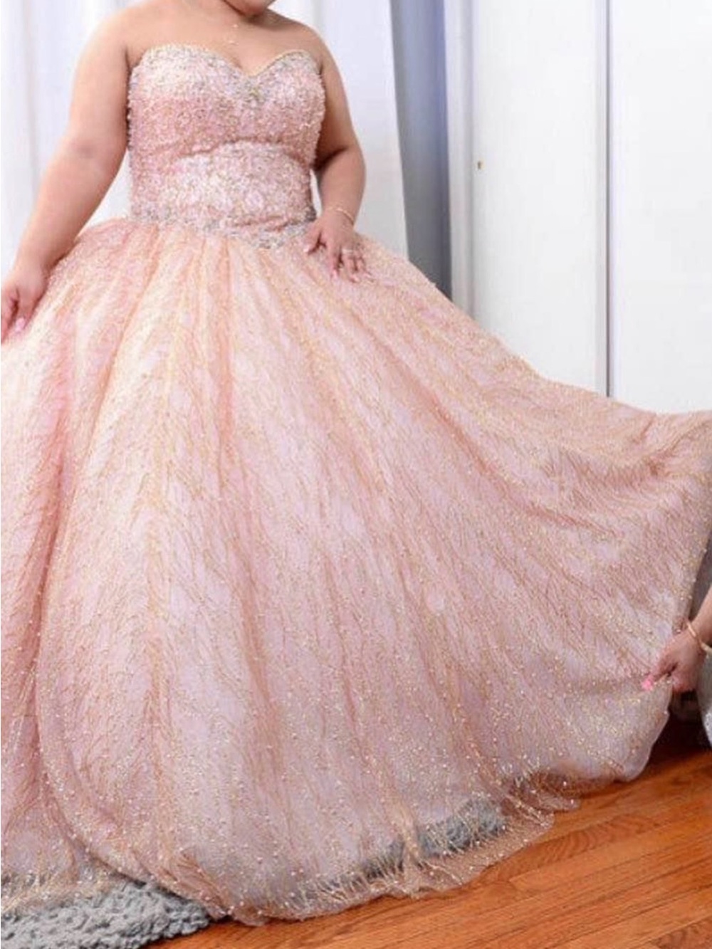 Mori Lee Sparkling Blush Pink Strapless Ball Gown